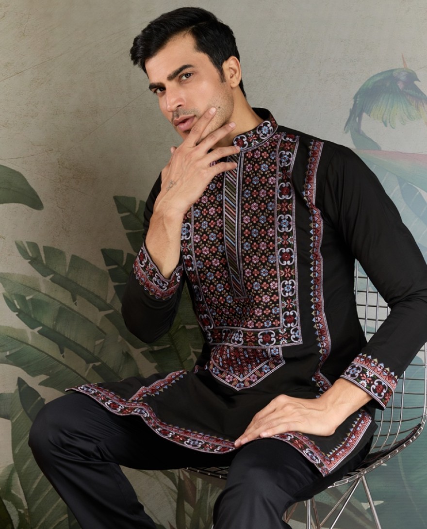 61305-black  - Colors of Tradition –  Black Statement Kurtas for Every Celebration